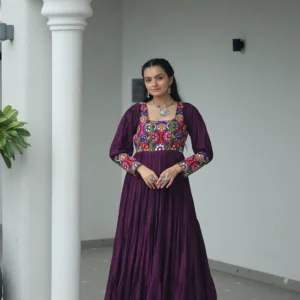 Women's Wine Flared Anarkali Gown