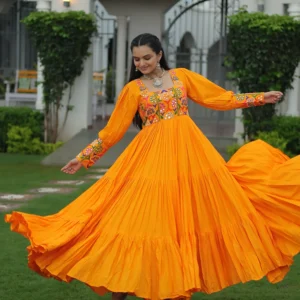 Women's Mustard Yellow Flared Anarkali Gown